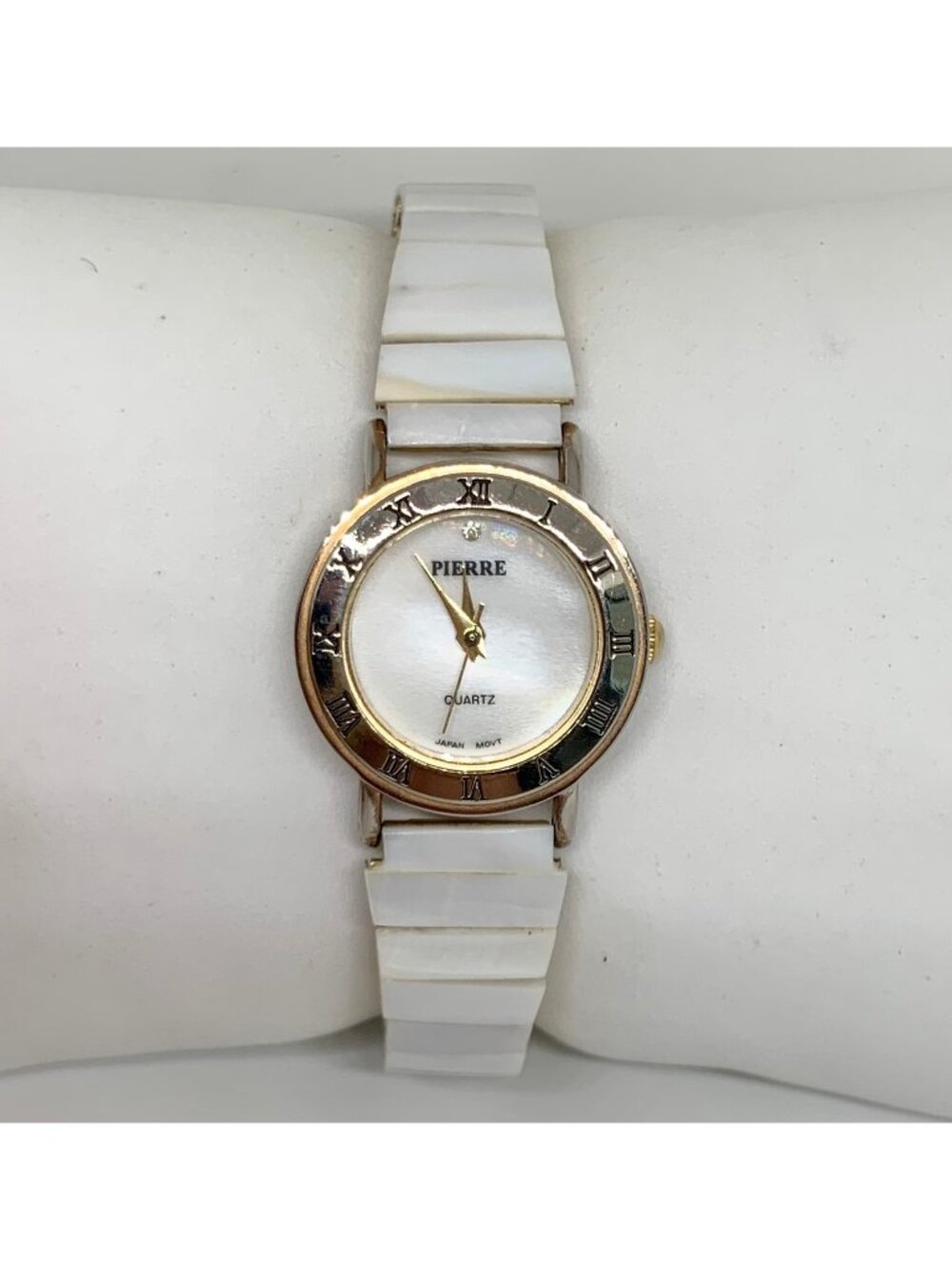 Pierre Quartz Women's Watch Gold Tone Roman Numerals 25mm White mosaic running
